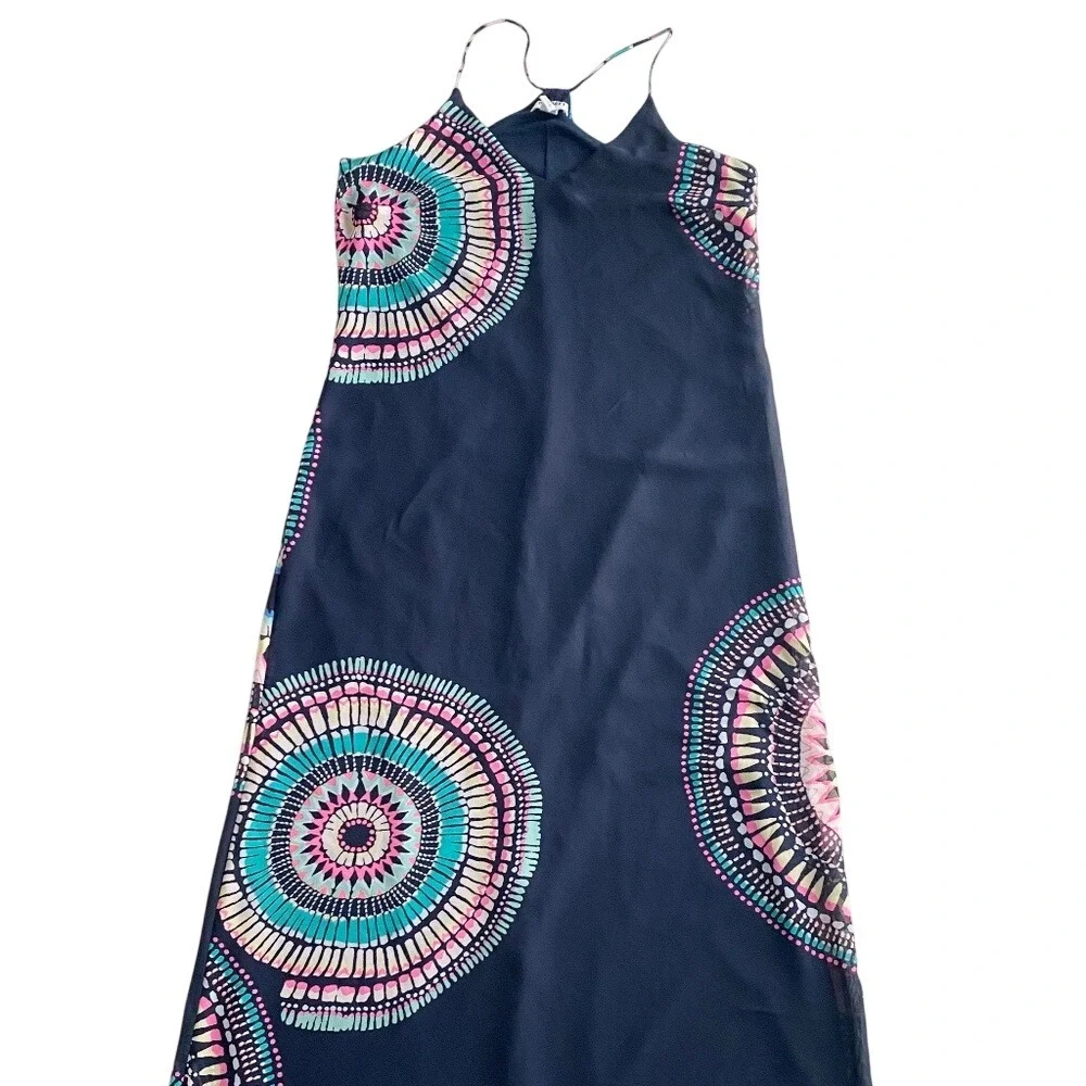 Old Navy Womens XS Navy Blue Mandala Print V-Neck Spaghetti Strap Maxi Dress - Picture 2 of 7